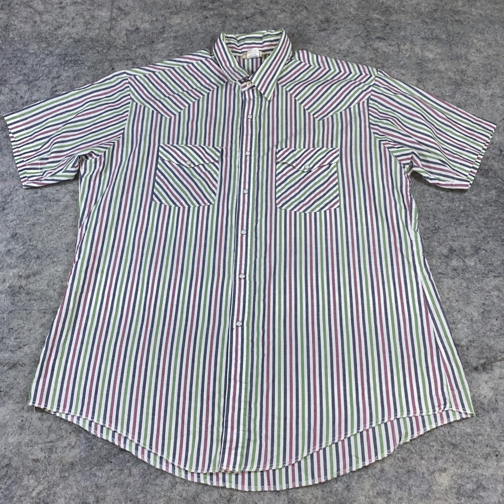 Vintage 80s Saddlebrook Western Shirt Men's XL Blue Stripped Pearl Snap Cowboy
